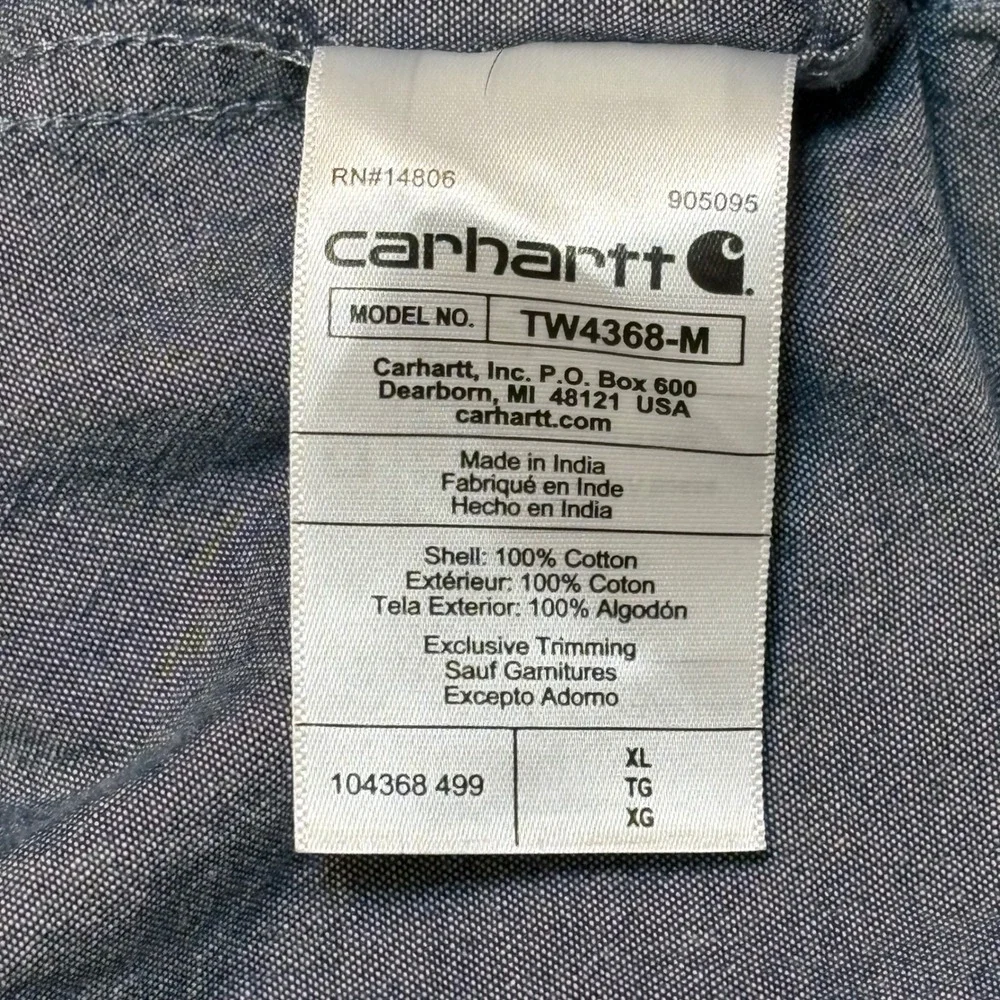 Carhartt Mens Loose Fit Blue Chambray Button Down Work Shirt XL